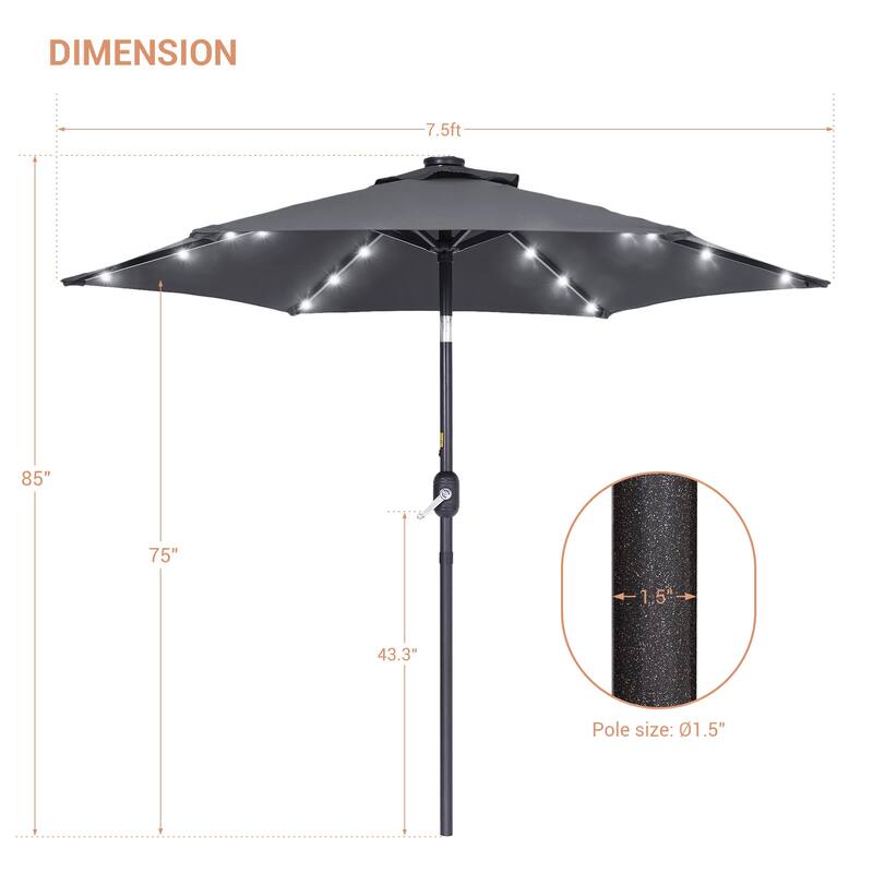 LIVOOSUN Patio 7.5 Feet Market Solar LED Light Umbrella