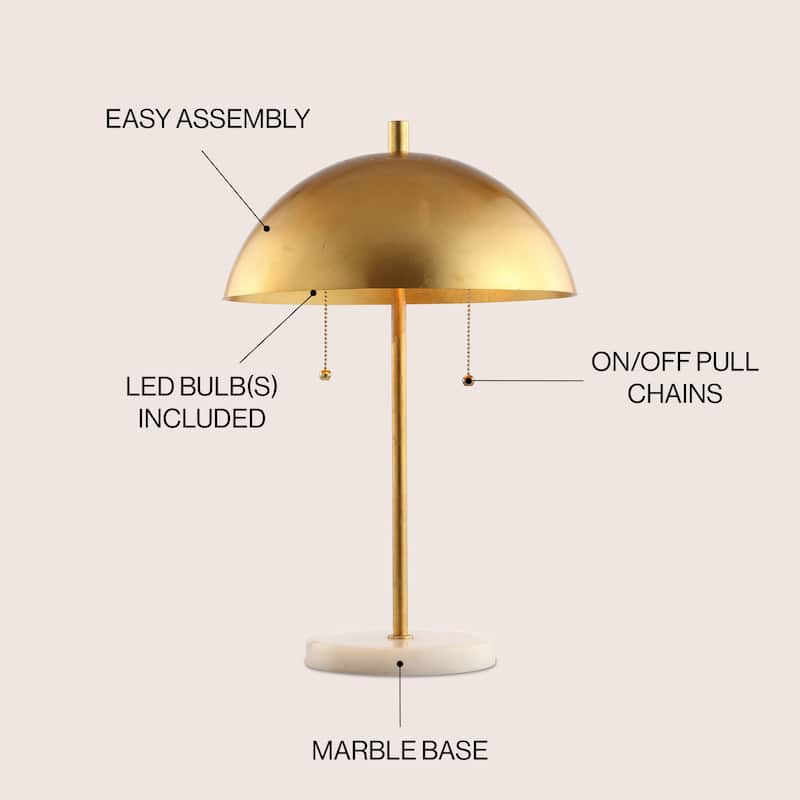 Jennifer 20.7" Dome Metal with Marble Base LED Table Lamp, Gold/White by JONATHAN Y