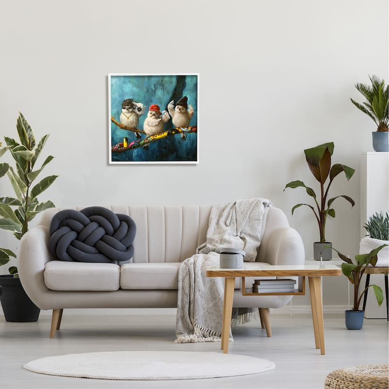 Stupell Hip Hop Bird Trio Urban Graffiti Tree Boombox Framed Wall Art, Design by Lucia Heffernan - Blue
