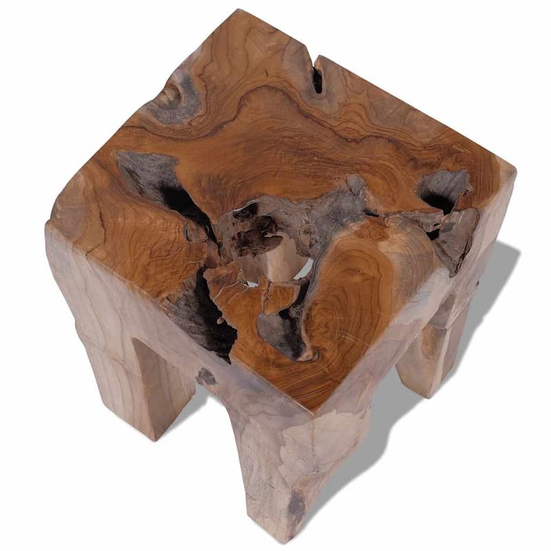 vidaXL Solid Teak Wood Stool, Small Side Table, Brown - 11.8" x 11.8" x 15.7"