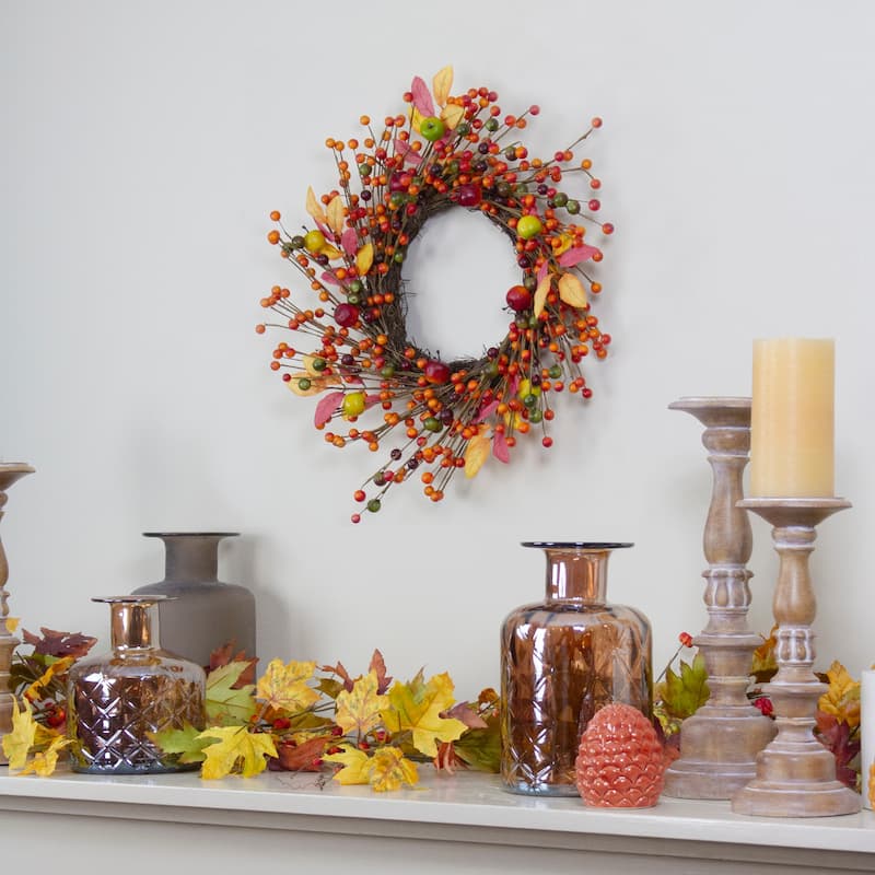 Berries and Apples Fall Harvest Artificial Twig Wreath - 18 inch Unlit - N/A