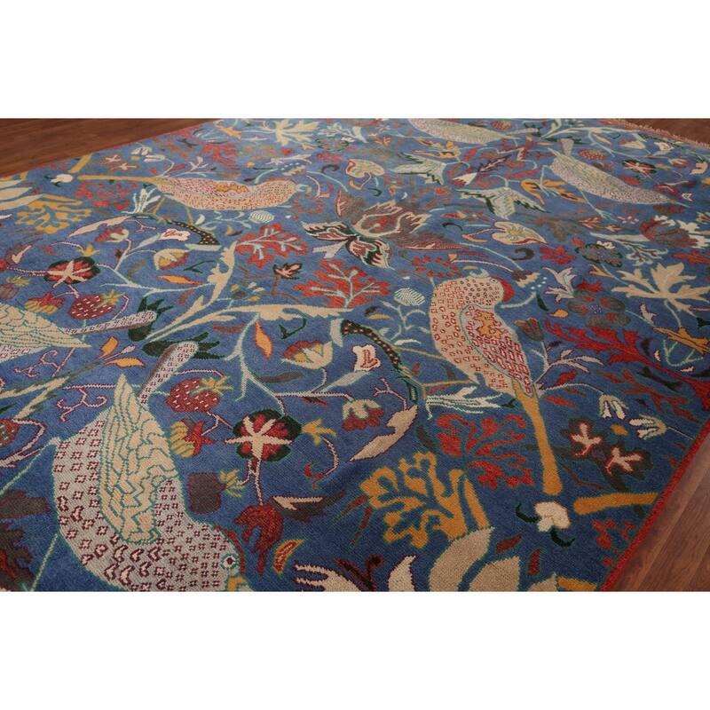Animals Design Blue Ziegler Oriental Area Rug Hand-Knotted Wool Carpet - 9'11" x 13'8"