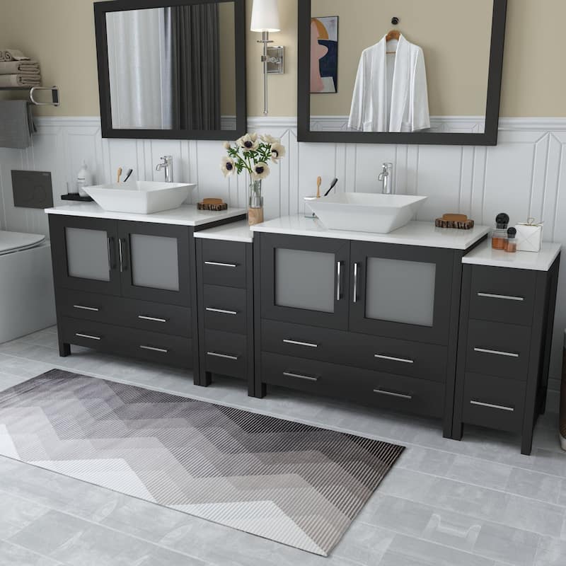 Vanity Art 96" Double Sink Bathroom Vanity Set with Engineered Marble Top and Free Mirror
