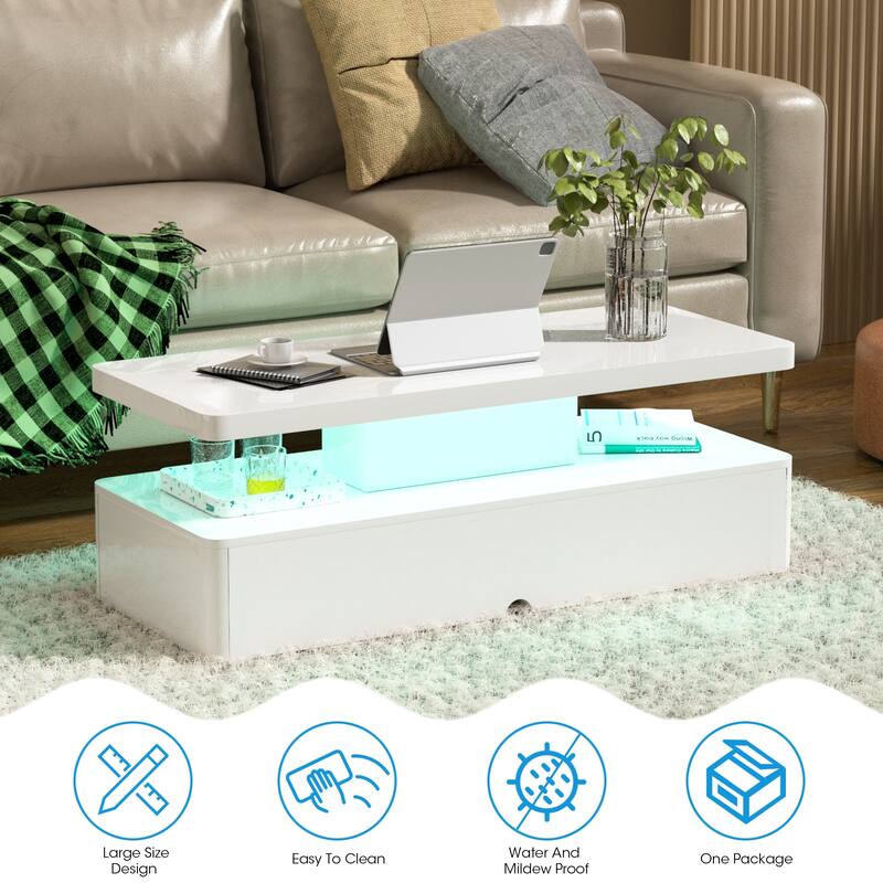 Modern Coffee Table with Led Light - White