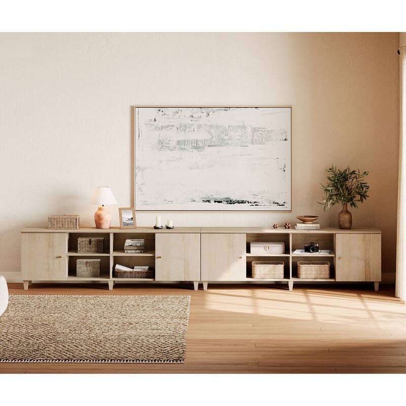 WAMPAT Wooden TV Stand with Doors, Mid-Century Entertainment Center