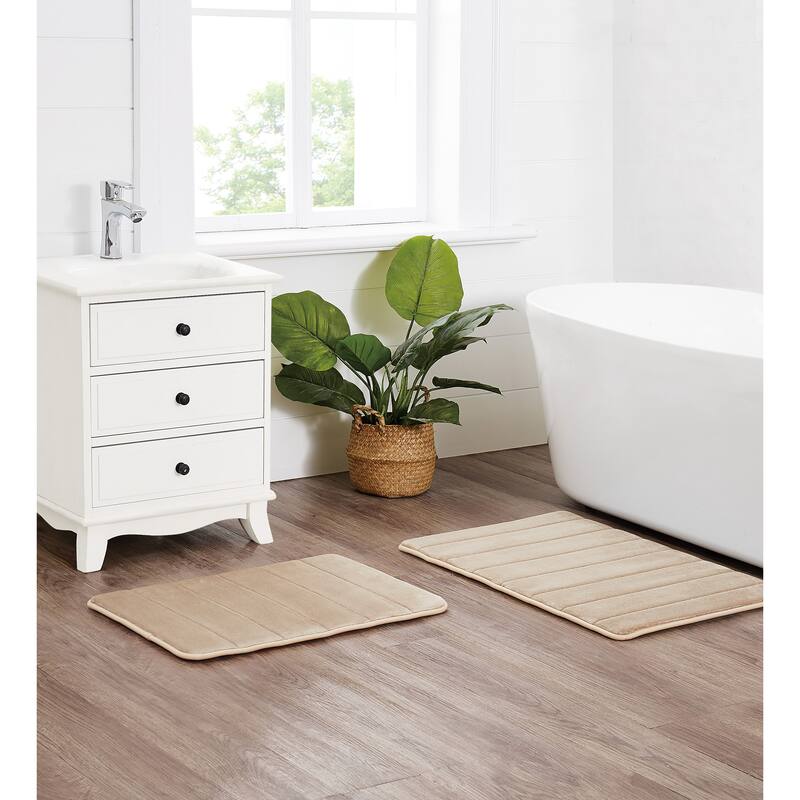 Truly Soft 2 Pack Solid Memory Foam Bath Rug - 20 x 32 - Tan