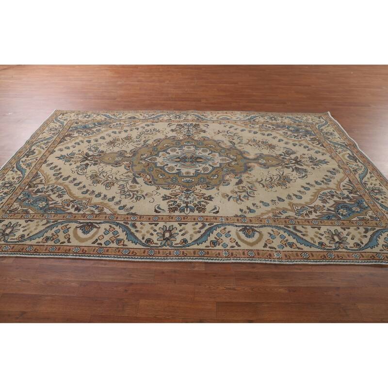 Tabriz Persian Vintage Rug Hand-Knotted Traditional Wool Carpet - 6'5"x 9'7"