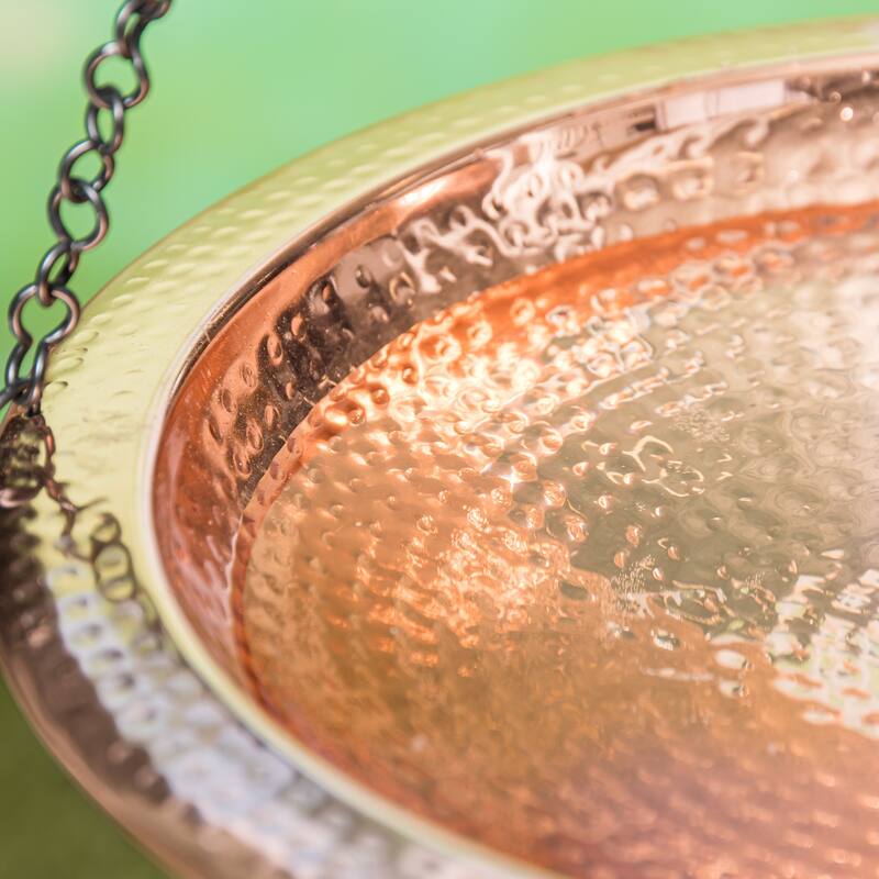 Copper Plated Hammered Hanging Birdbath