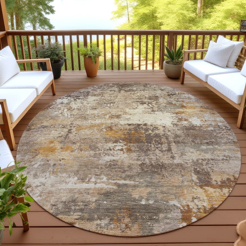Machine Washable Indoor/ Outdoor Modern Blend Chantille Rug - Paprika - 8' x 8'