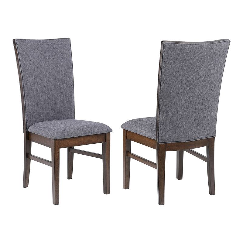 Set of 2 Upholstered Dining Side Chairs with Curved Backrest in Grey and Brown - Dining Height - Grey/Brown - Set of 2