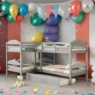 Modern Twin over Twin L-Shaped Bunk Bed with Trundle,Sturdy Construction