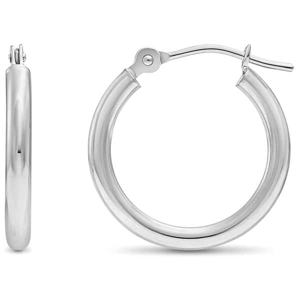14k 14kt White Gold 2mm Round Hoop Earrings 35mm 14k 14kt White Gold 2mm Round Hoop Earrings 35mm