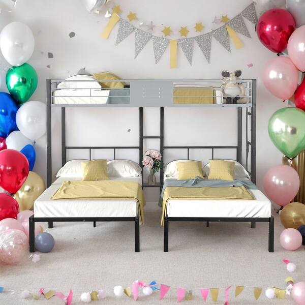 slide 2 of 20, Modern 3 IN 1 Twin Size Triple Bunk Bed with Vent Board and Sturdy Metal Frame and Wood Slats