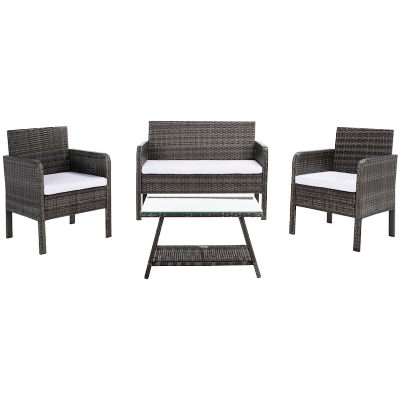 SAFAVIEH Outdoor Aboka Wicker/ Steel 4-piece Patio Conversation Set