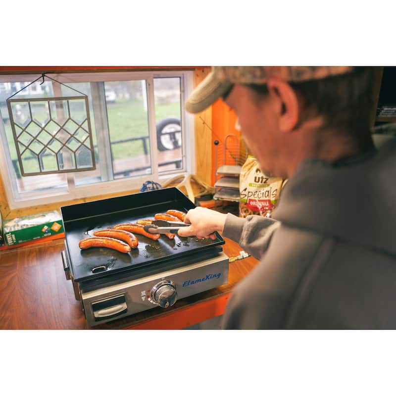 Flame King Flat Top Portable Propane Cast Iron Grill Griddle, 17-inch