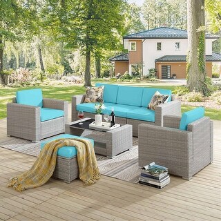 Overstock7 Piece Patio Sofa Pe Wicker Rattan Sectional Sofa Set Patio Furniture Set Blue Dailymail