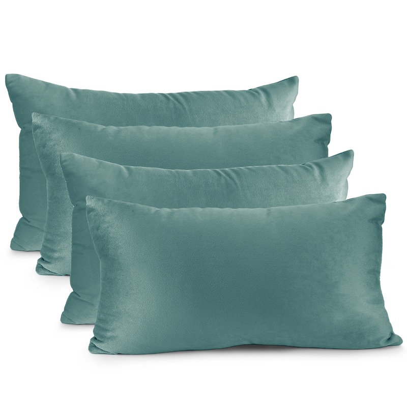 Nestl Solid Microfiber Soft Velvet Throw Pillow Cover (Set of 4) - 12" x 20" - Teal