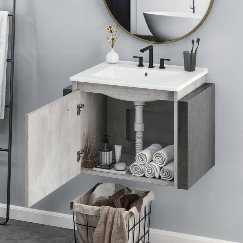 Moasis Wall Mounted Bathroom Vanity Cabinet with Ceramic Sink
