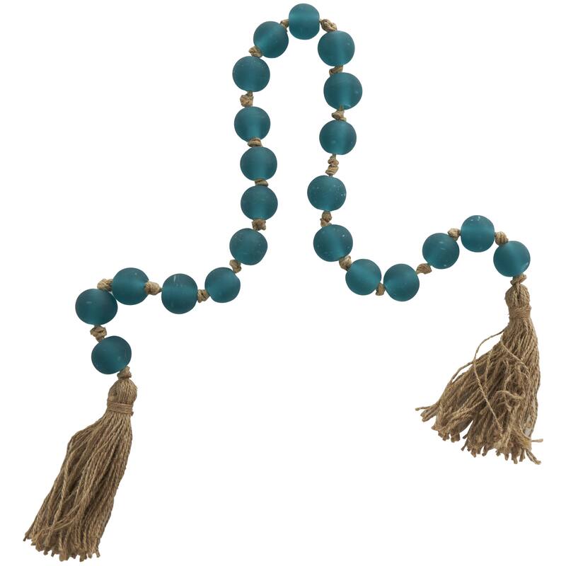 Glass Handmade Round Beaded Garland with Tassel with Knotted Brown Jute - Roche River Decor