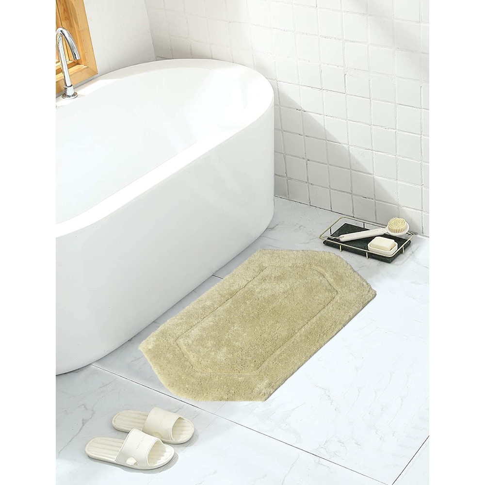 Home Decorators Collection 17 in. x 24 in. White Textured Border Cotton Machine Washable Bath Mat