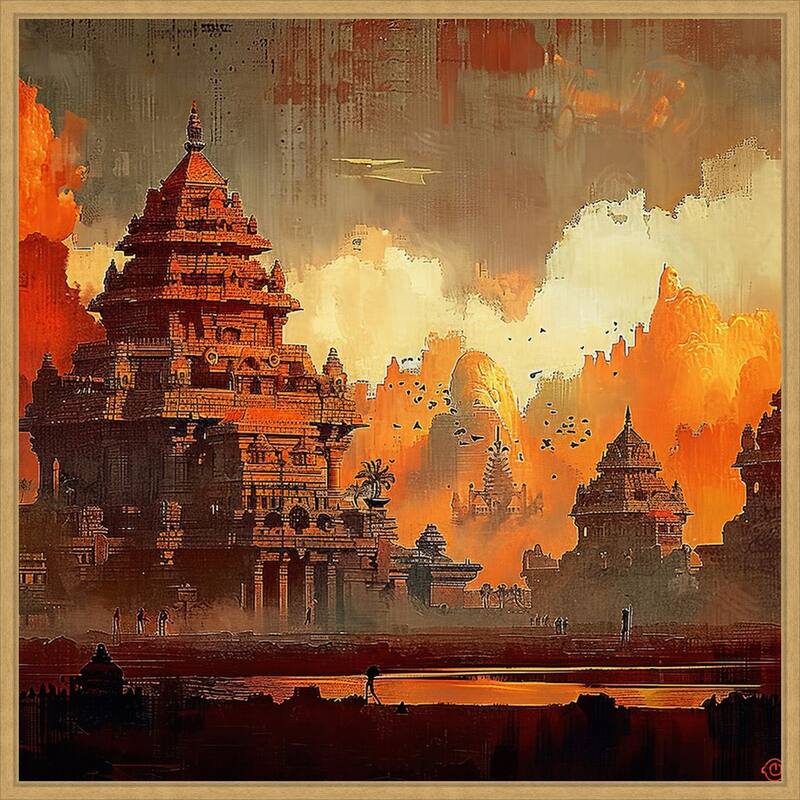 Indian Ancient Temple by Tradelink inhouse artist Framed Canvas Wall Art Print