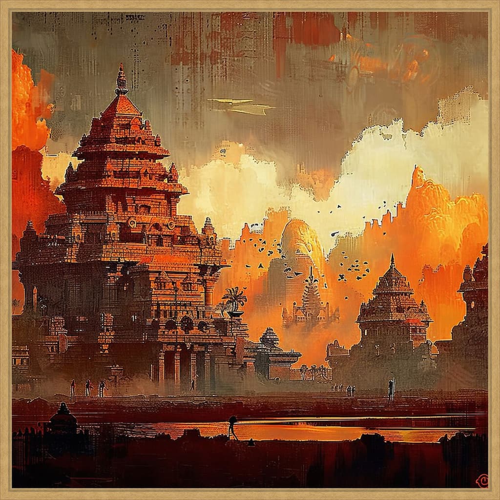 Indian Ancient Temple by Tradelink inhouse artist Framed Canvas Wall Art Print