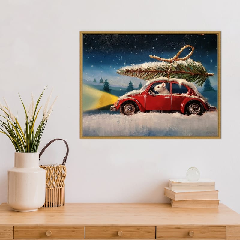 Mouse with Christmas Tree by Lucia Heffernan Framed Canvas Art