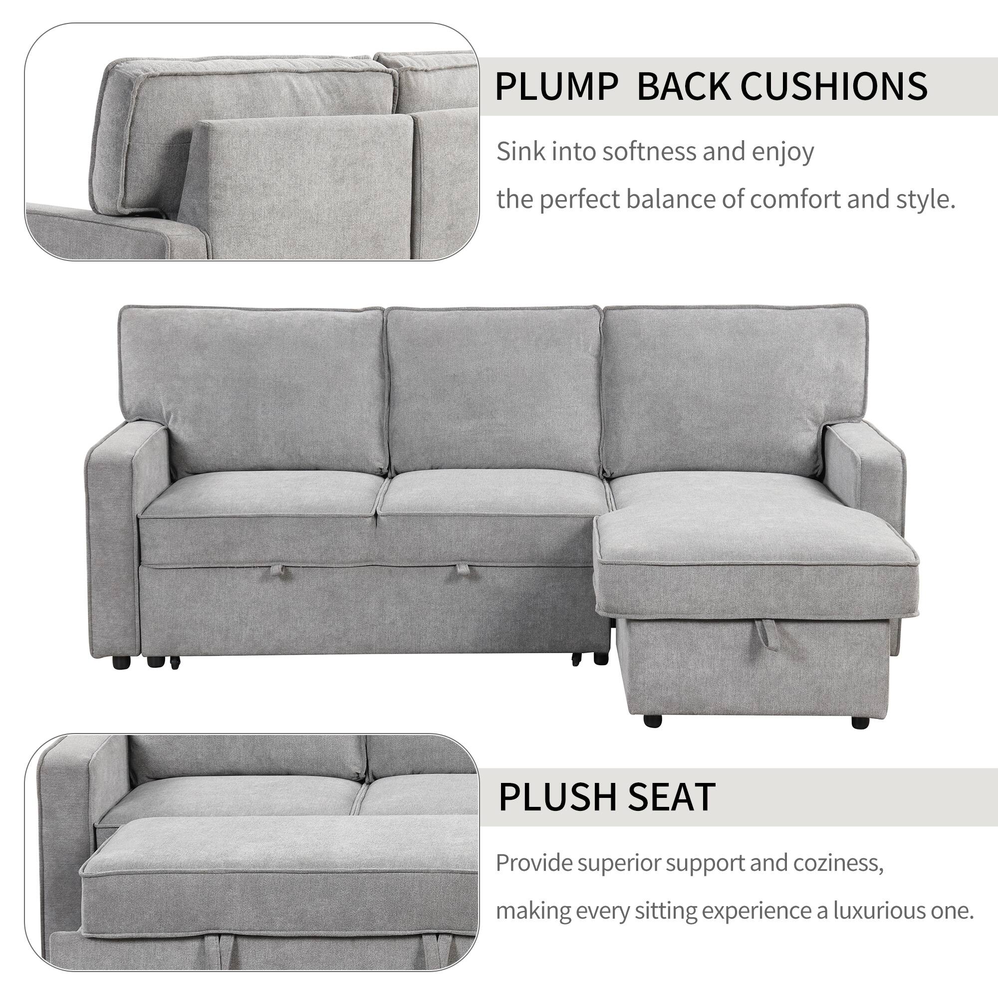 LShape Sectional Sofa with PullOut Bed & Storage Chaise, Convertible