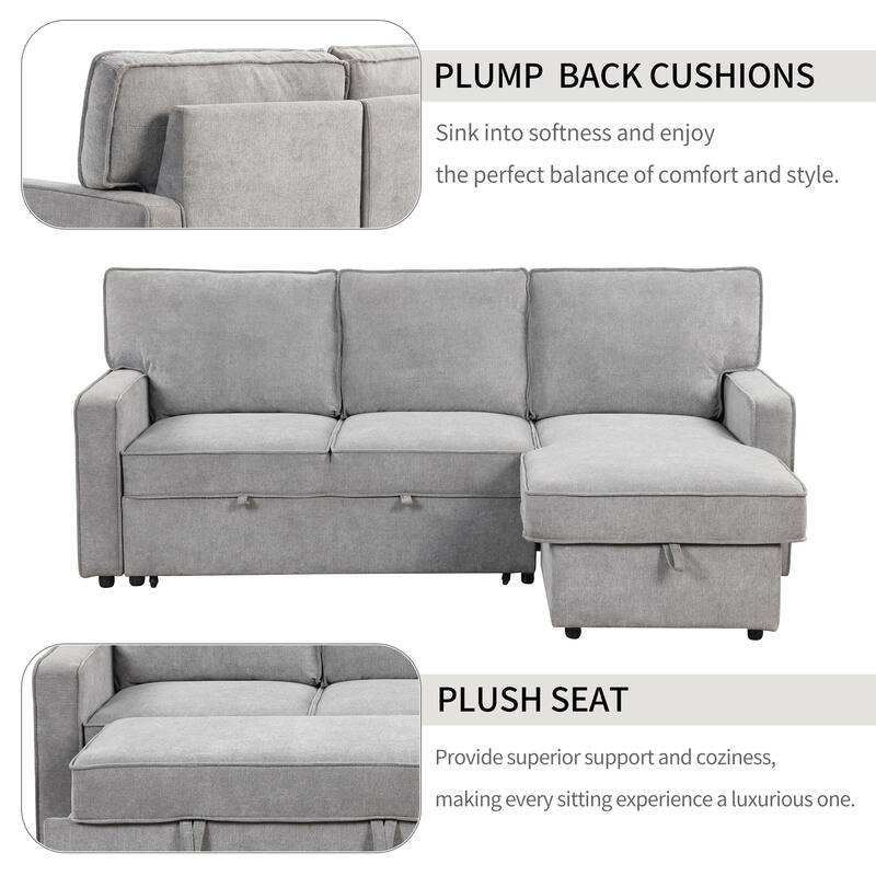 Modern L Shaped Sleeper Sofa with USB Port and Cup Holders and Storage Ottoman for Living Room or Guest Room