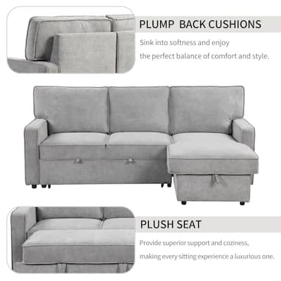 Upholstery Sleeper Sectional Sofa Modern L-Shaped with Storage Space USB Port and 2 Cup Holders for Living Room