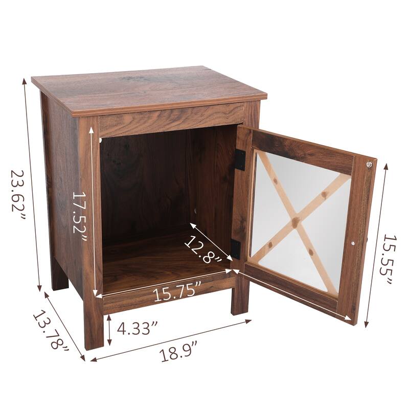 Set of 2 Industrial Nightstand Bedside End Table with Door