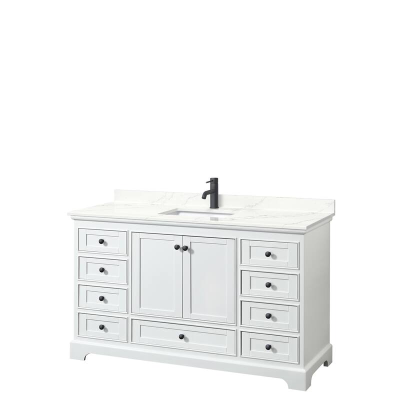 Deborah 60-inch Single Vanity, Quartz Top - White, Black Trim, Giotto Quartz Top
