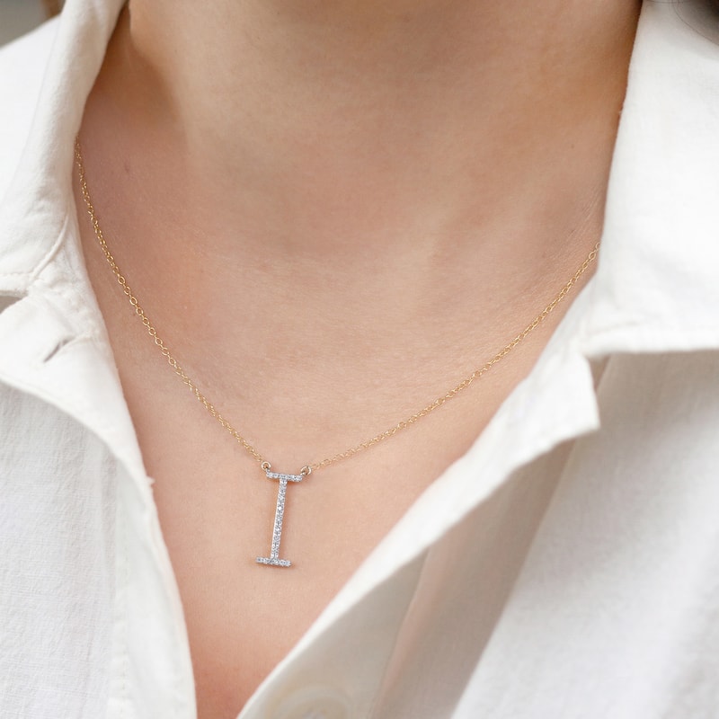 1/20ct TDW Diamond Classic Initial Pendant Necklace in Silver for Women