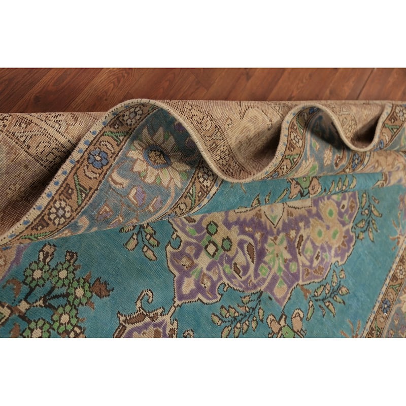 Turquoise Blue Medallion Tabriz Persian Area Rug Handmade Wool Carpet - 6'4"x 9'10"