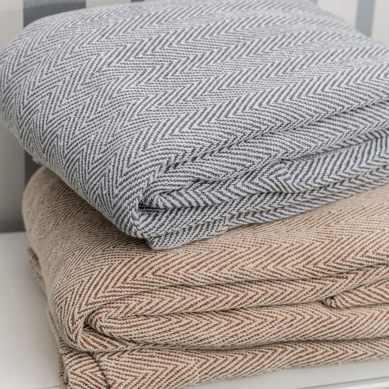 Soft and Cozy Herringbone Stripe Weave Cotton Blanket