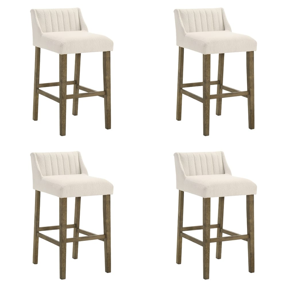 Fauna Low-Back Boucle Bar Stool, Upholstered Counter Height Kitchen Barstool with Wood Legs