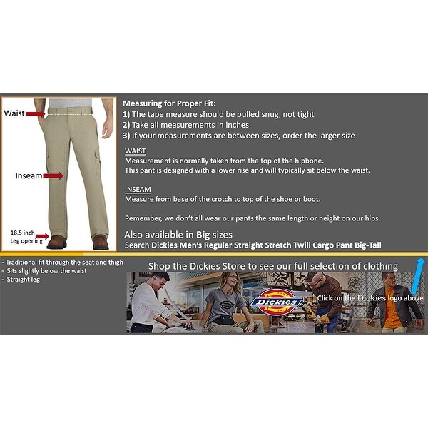 dickies men's regular straight stretch twill cargo pant