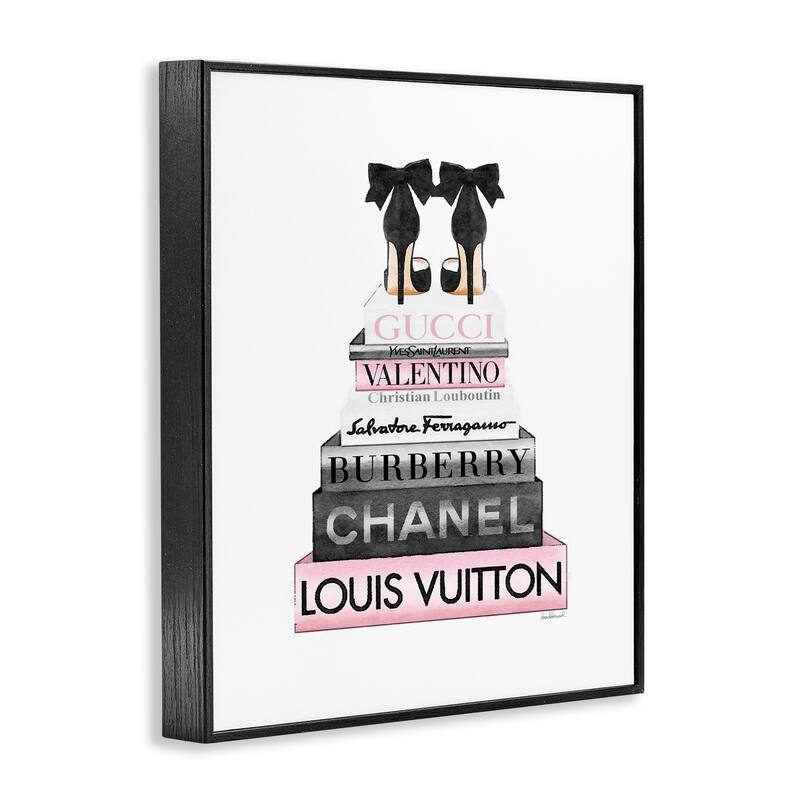 Stupell Black Heels Pink Bookstack Glam Fashion Design Framed Wall Art