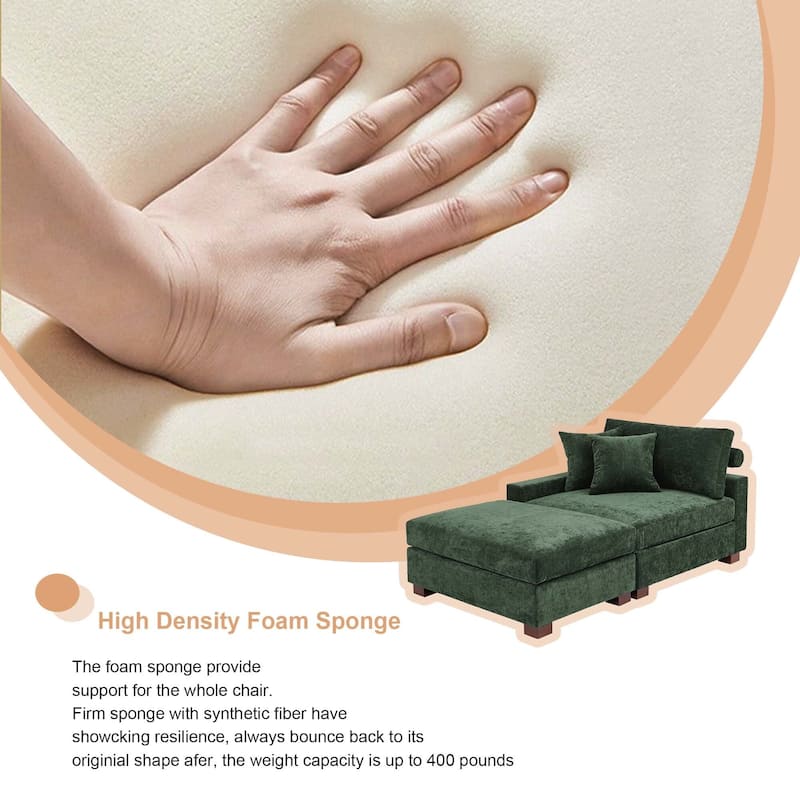 Oversized Chenille Modular Armchair And Ottoman Set Living Room Set