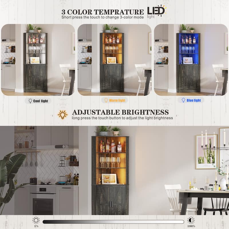 66" Tall Corner Cabinet With Led Light