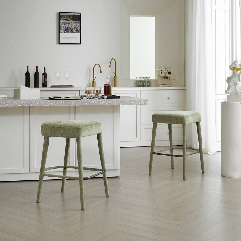 Set of 2 Counter Height Backless Brown Faux Leather Bar Stool - Comfortable Padded Seat with Sturdy Metal Legs