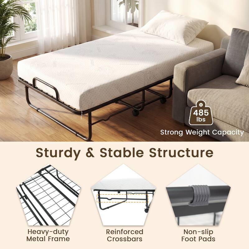 Gymax Twin Size Folding Bed w/Memory Foam Mattress Metal Frame for