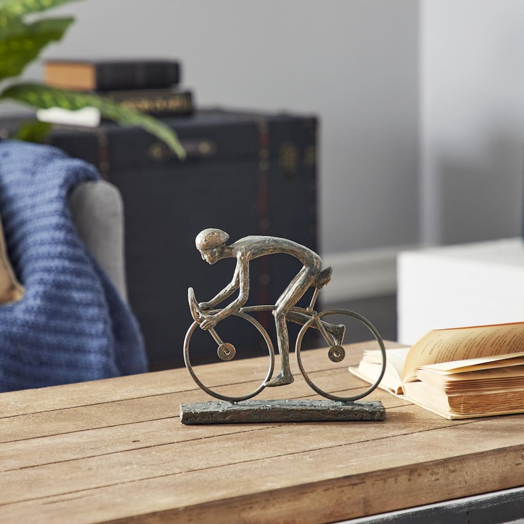 Bronze Polystone People Decorative Sculpture with Bike