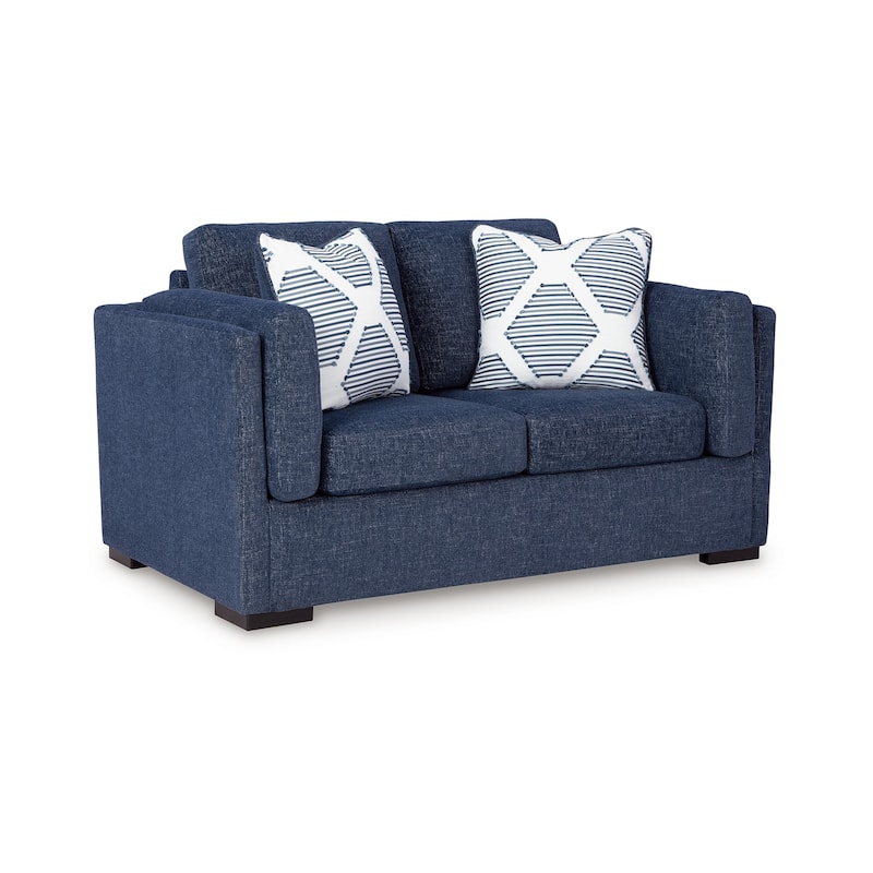 Marcy Loveseat with 2 Throw Pillows, Navy Blue Polyester 66 Inch