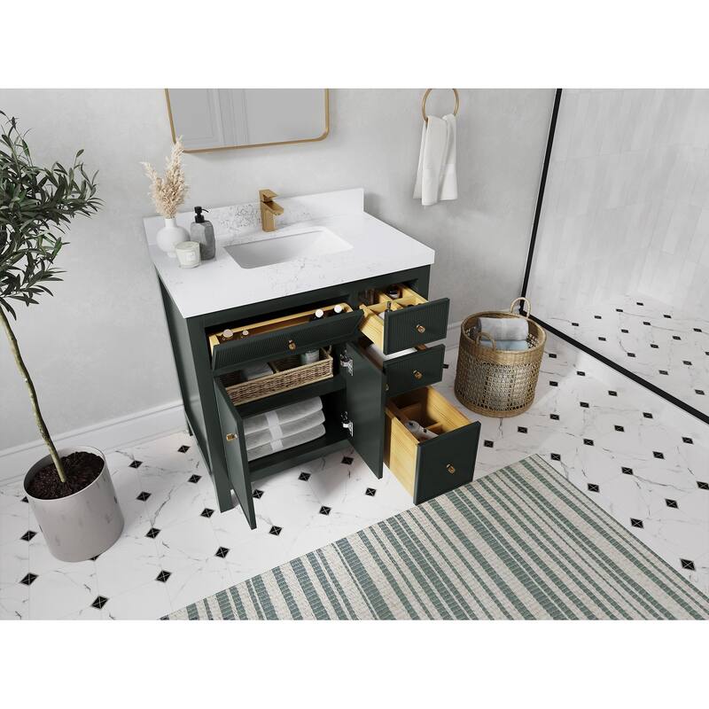 Willow Collections 36 in W x 22 in D Sonoma Center Sink Free Standing Reeded Bathroom Vanity with Countertop