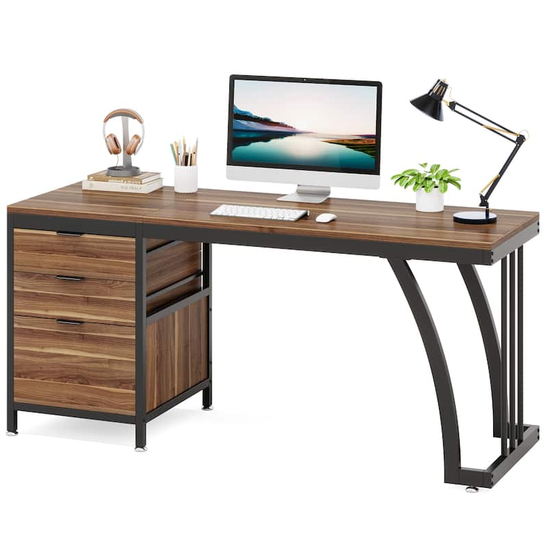 59 Inch Computer Desk with 3 Drawers, Industrial PC Desk Study Writing Table Workstation with File Storage, Home Office Desks