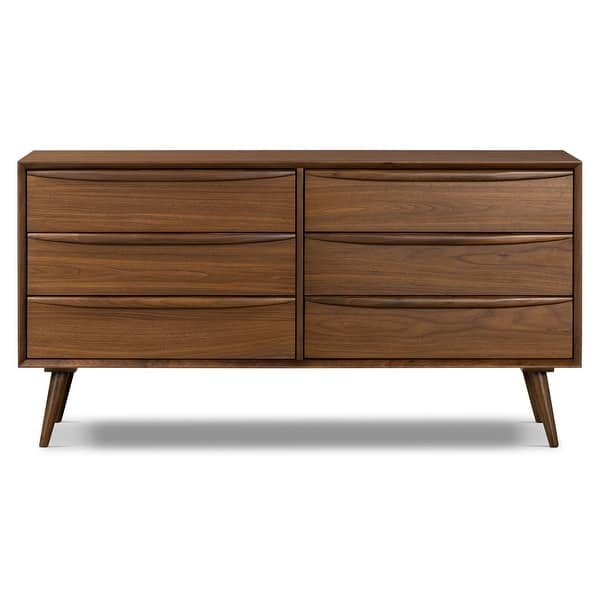 beckford walnut brown finish 6 drawer wood dresser Poly & Bark Cura 63