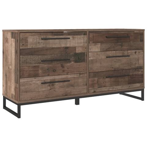 6 Drawer Wooden Dresser with Metal Legs, Brown and Black