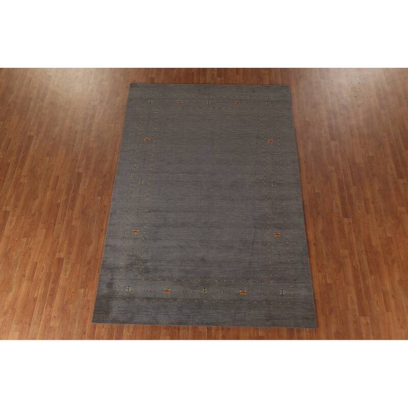 Grey Tribal Gabbeh Oriental Area Rug Handmade Wool Carpet - 6'7"x 9'9"