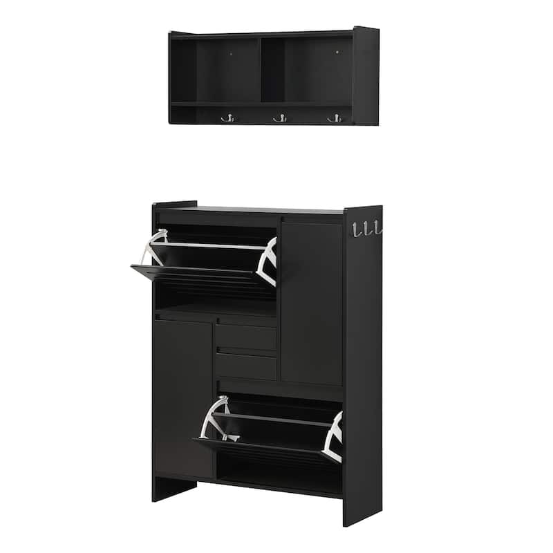 Shoe Storage Cabinet with Wall Cabinet, Breathable Flip Drawer Shoe Rack, Space-Saving Shoe Organizer Cabinet for Entryway